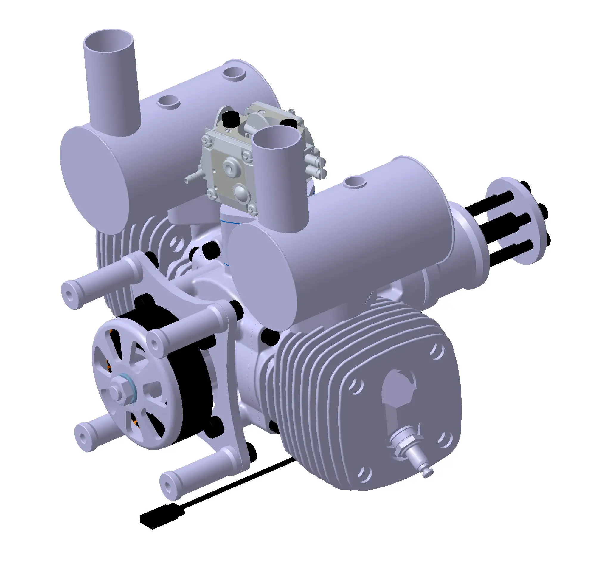 The UAV is horizontally opposed with a two-cylinder two-stroke gasoline model airplane engine 130cc