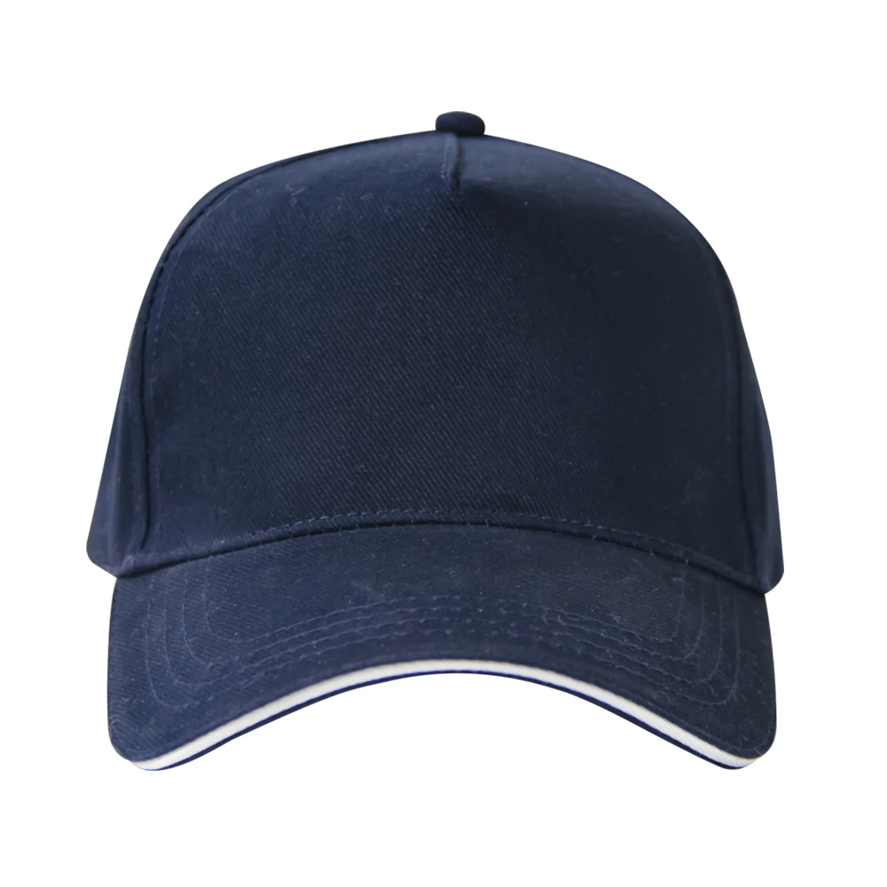 In Stock Blank Dark Blue Baseball Caps Unisex Adjustable Metal Buckle Closure 100% Cotton Brushed Sandwich Baseball Cap