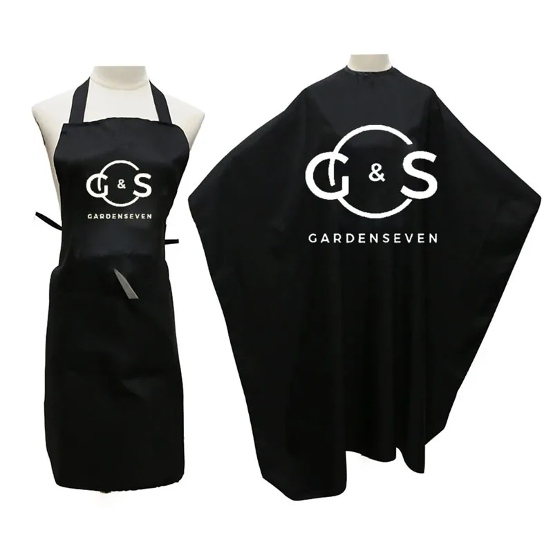 custom plain black long strap beauty hair nail artist apron with logo