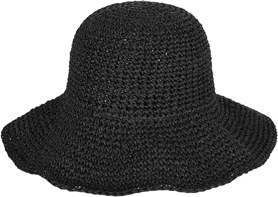 Straw Sun Hat Foldable Packable Wide Brim Summer Beach Hat Crochet Bucket Hat for Women