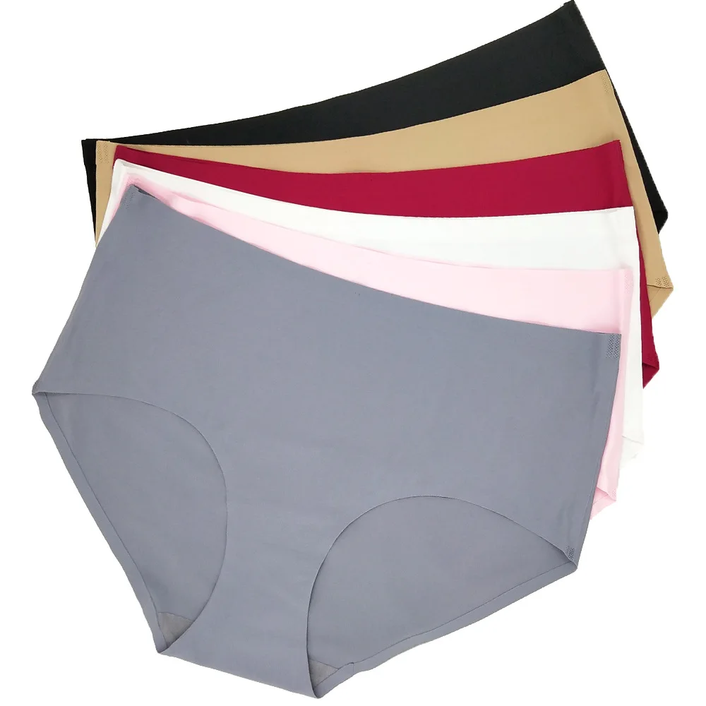 One piece ice silk ladies panties solid color plus size mommy pants ladies briefs