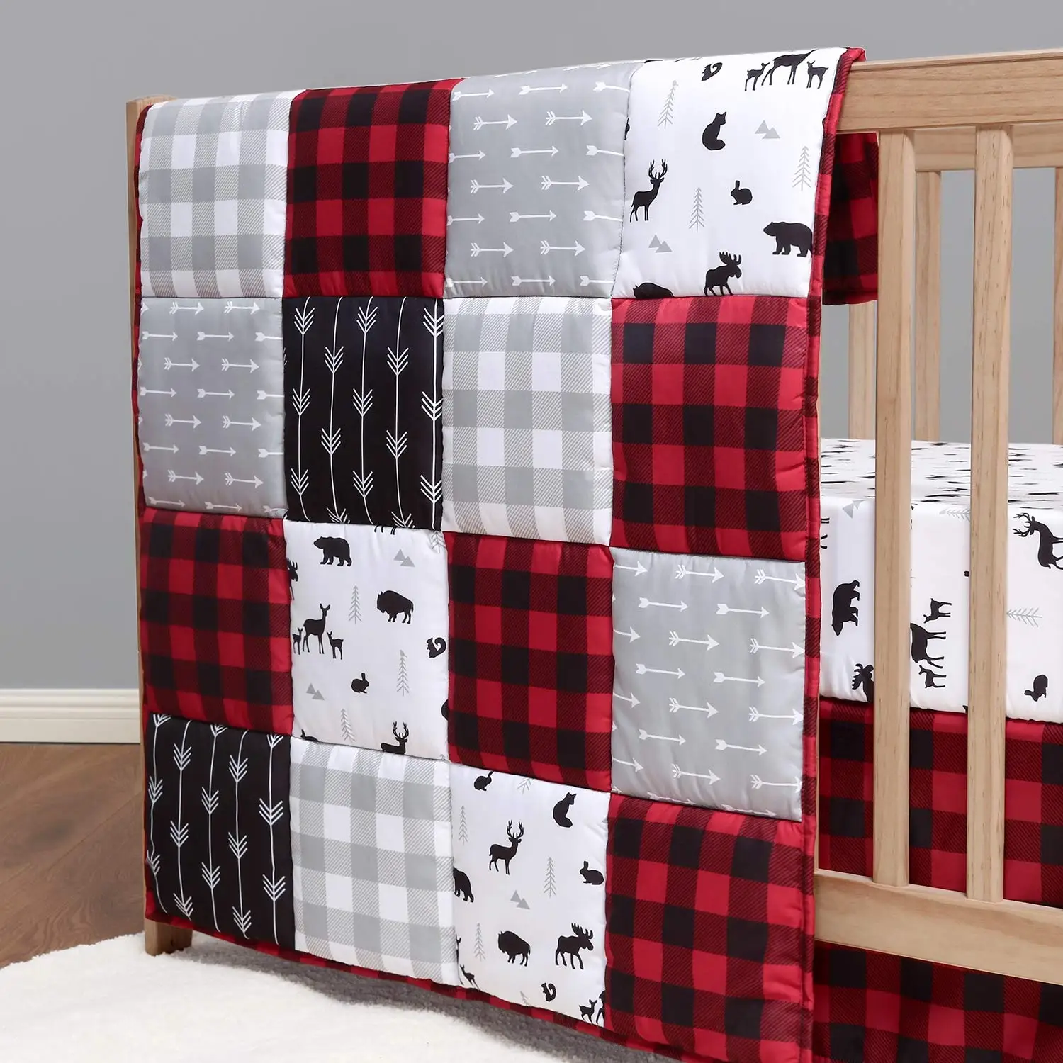 Crib Skirt Plaid baby cot bedding set Breathable Sheet Plaid Comforter Baby Bedding Set