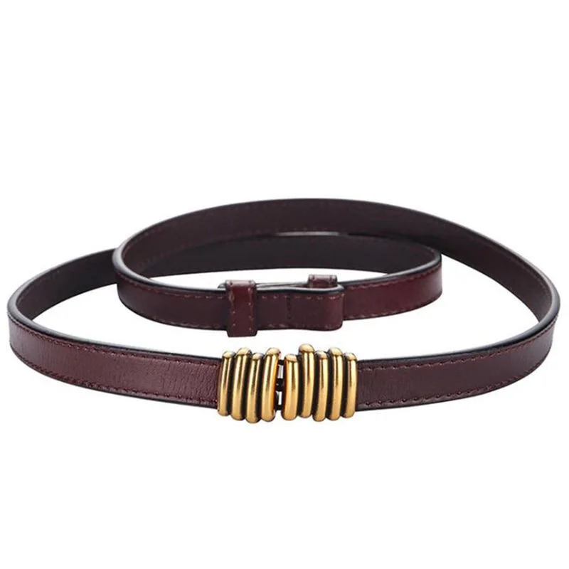 Female Thin Genuine Leather Ladies Belts 1.4cm-1.8cm Women Waist Belts Strap Alloy Gold Buckle Women Ceinture