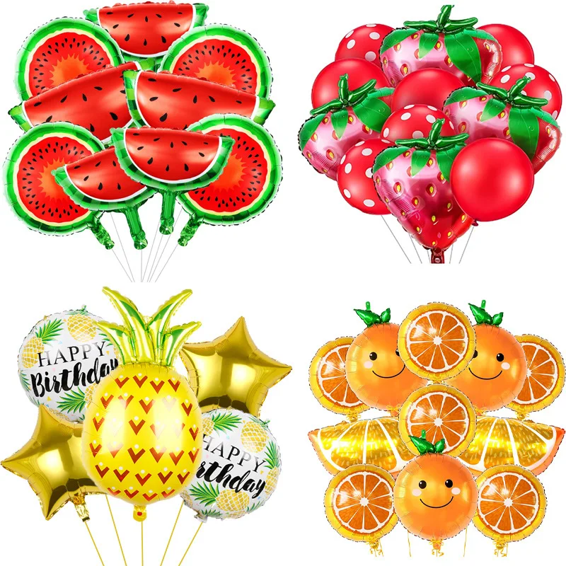 Hot Summer Fruit Balloon Set Strawberry Orange Watermelon Pineapple Hawaiian Party Decoration Supplies
