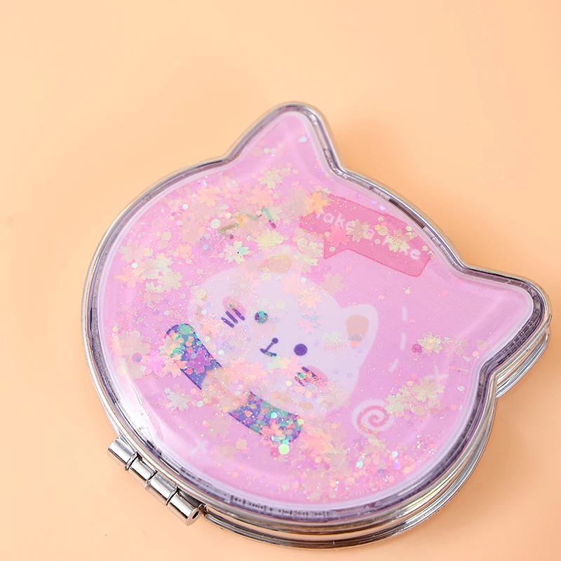Wholesale Cartoon Mirror Hello Kt Travel Small Compact Handheld  Quicksand Glitter Makeup Mirrors
