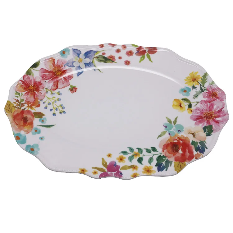 vintage tropical design table ware flower melamine shape plastic party plate platter