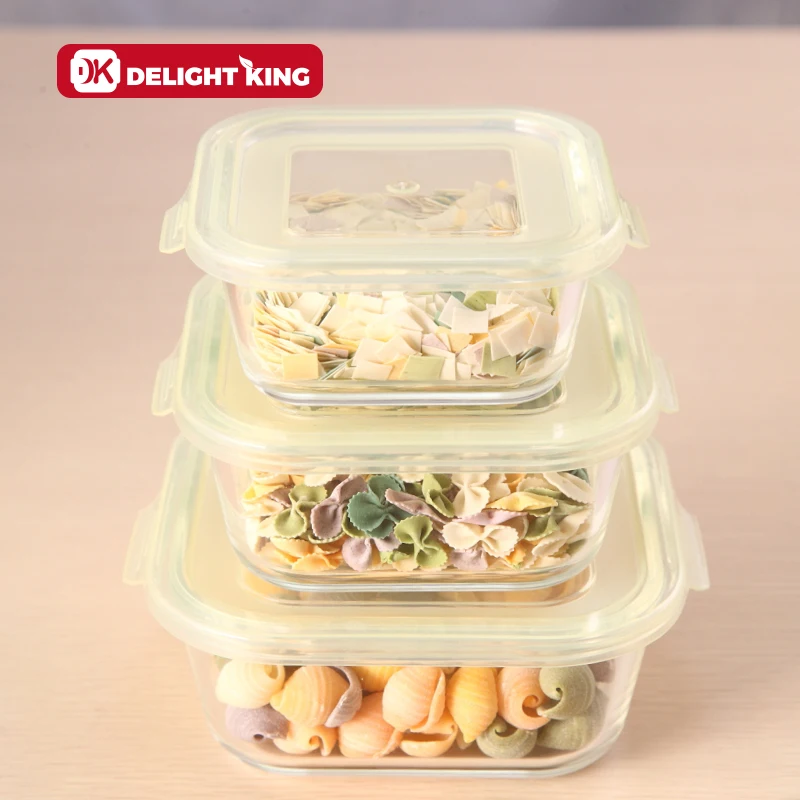 High borosilicate round glass food container set with plastic lid BPA free eco-friendly food storage packaging containers