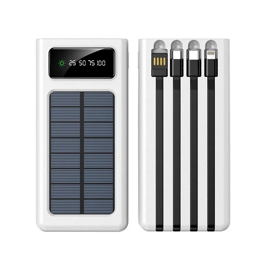 Hot 30000MAH Solar Power Bank Built-In 4-Wire With Dual USB Ports Fast Charging LED Digital Display With Camping Lights