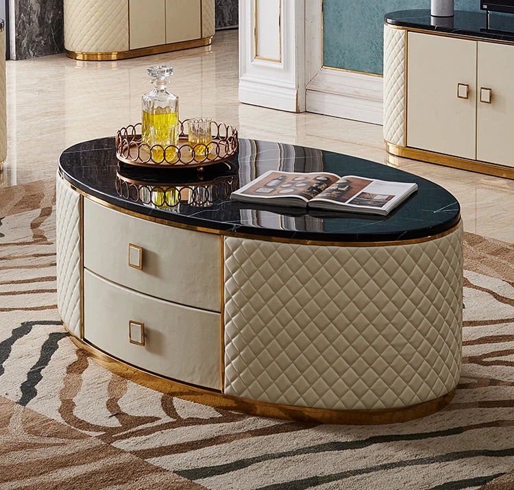 Luxury stainless steel coffee table mdf marble coffee table and tv stand set