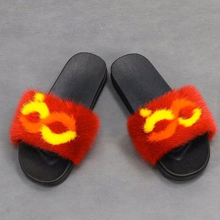 
Slippers real fur mink fur slides real fox wholesale fur slides mink 