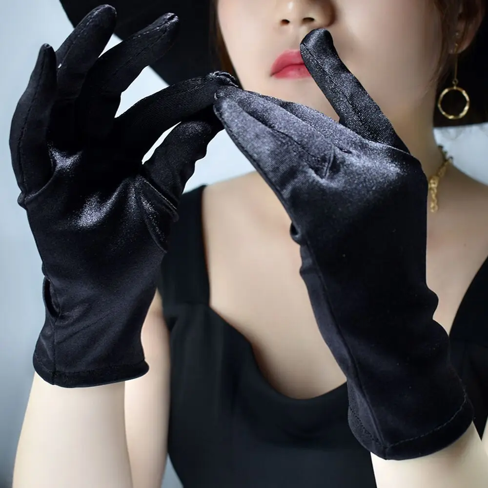 
Beautiful Wrist Length Short Satin Gloves 