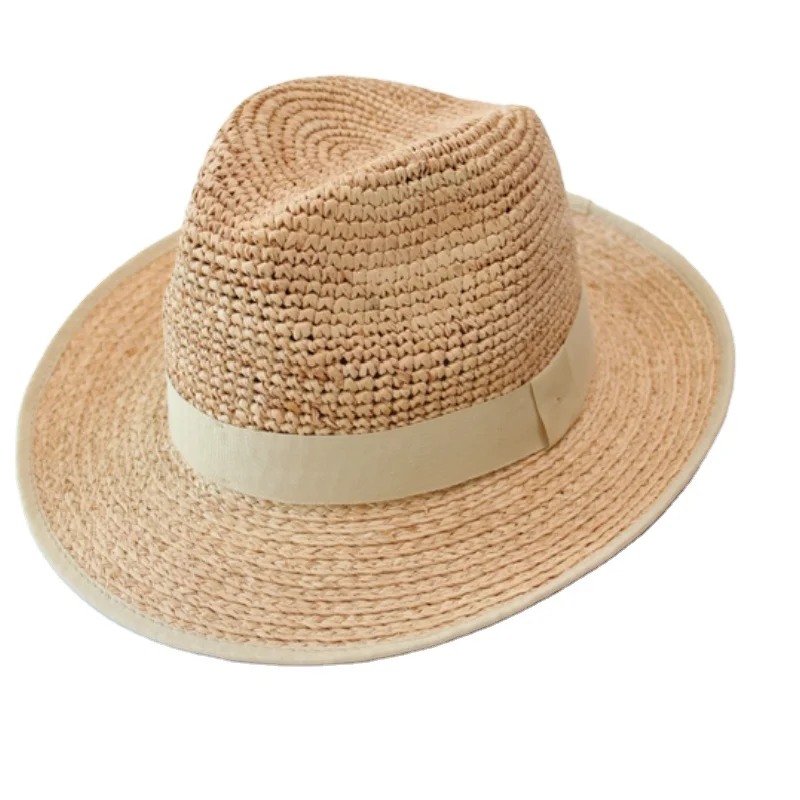 ND032  Handmade Raffia Straw Hat Body Wide  Brim Bodies Outdoor Beach Sombrero Hats Summer Sun Cap