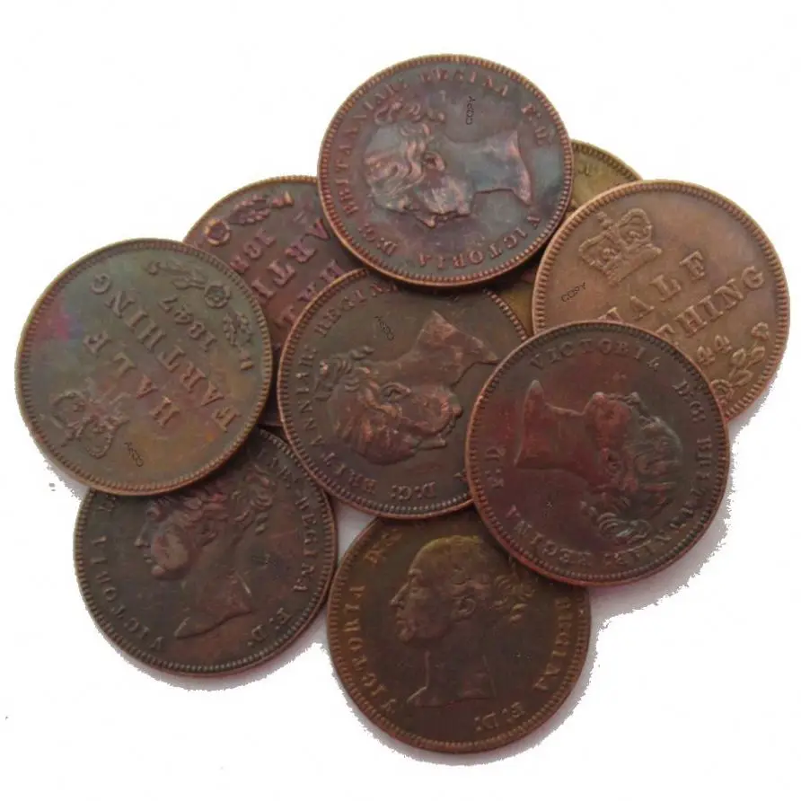 Репродукция Великобритании весь набор из 10 шт. (1839-1856) полуфартинских медных декоративных памятных монет на заказ