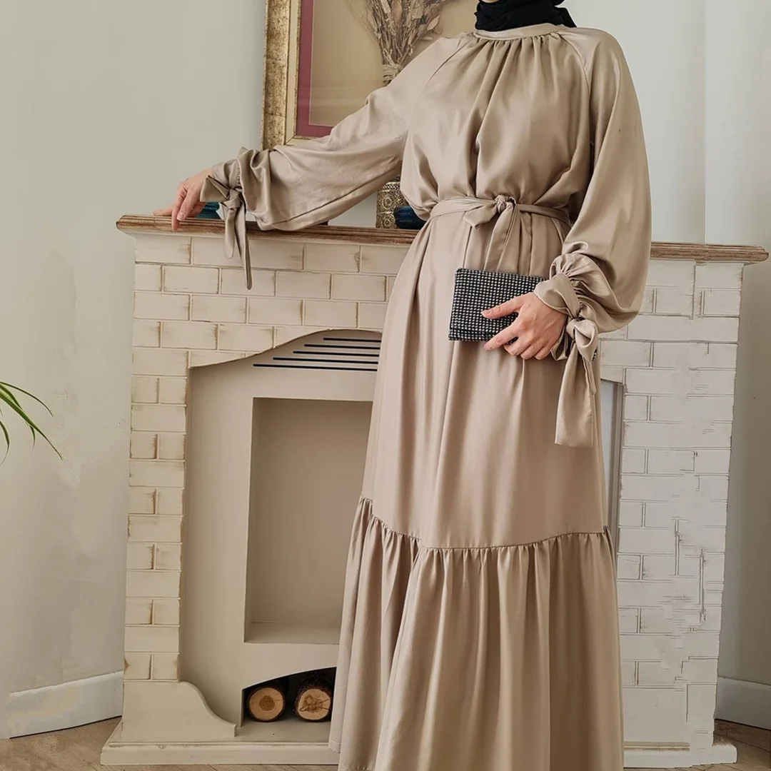 SIPO атласный мусульманский модный хиджаб Дубай Abaya длинные платья для женщин с поясом мусульманская одежда африканские