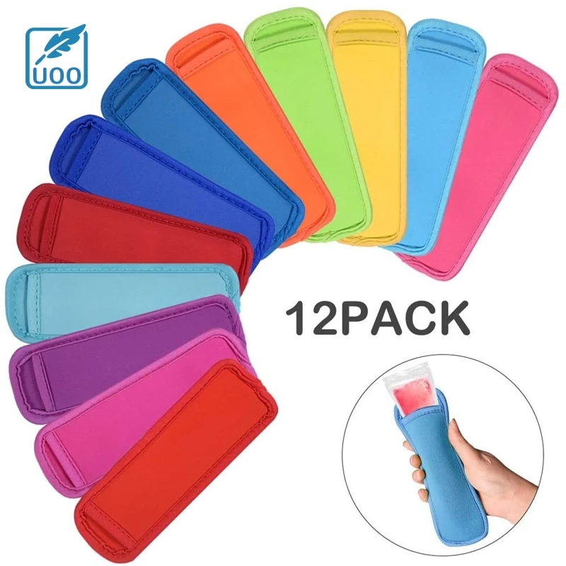UOO OEM 12 Pack Ice Pop Sleeves Popsicle Holders Bags Neoprene Fabric 12 Colors