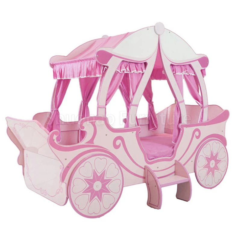 Factory Customize New Design Pink Princess Bed Solid Wood Kid Bedroom Furniture Set Kids Castle Bed