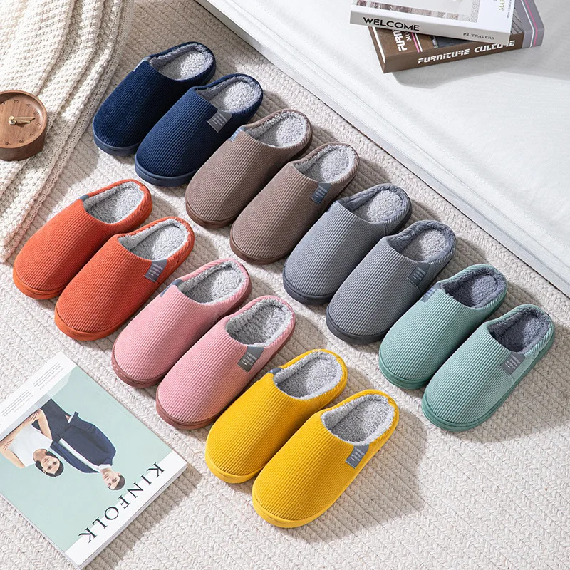 Winter Warm Home Indoor Simple Classic Solid Color Plush Cotton Velvet slippers for Women and Man