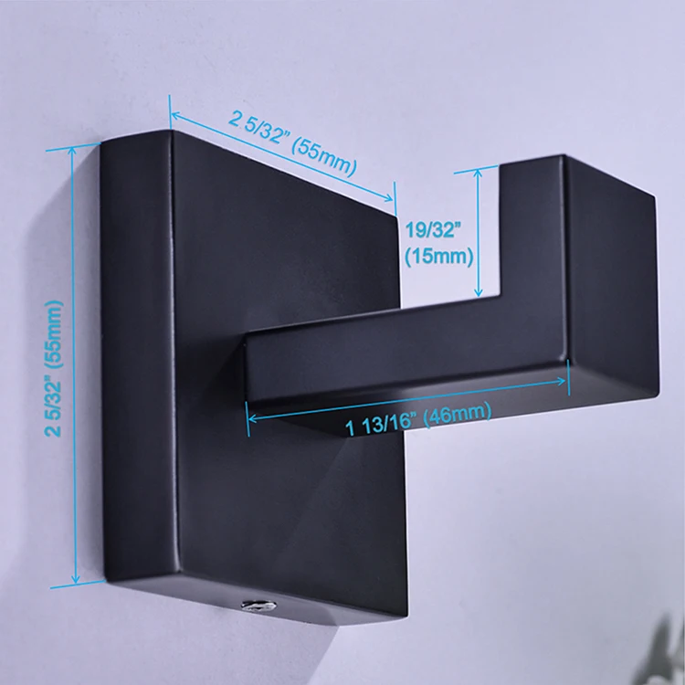  Wholesale Bathroom Accessories Stainless Steel Matte Black Wall Mount Robe