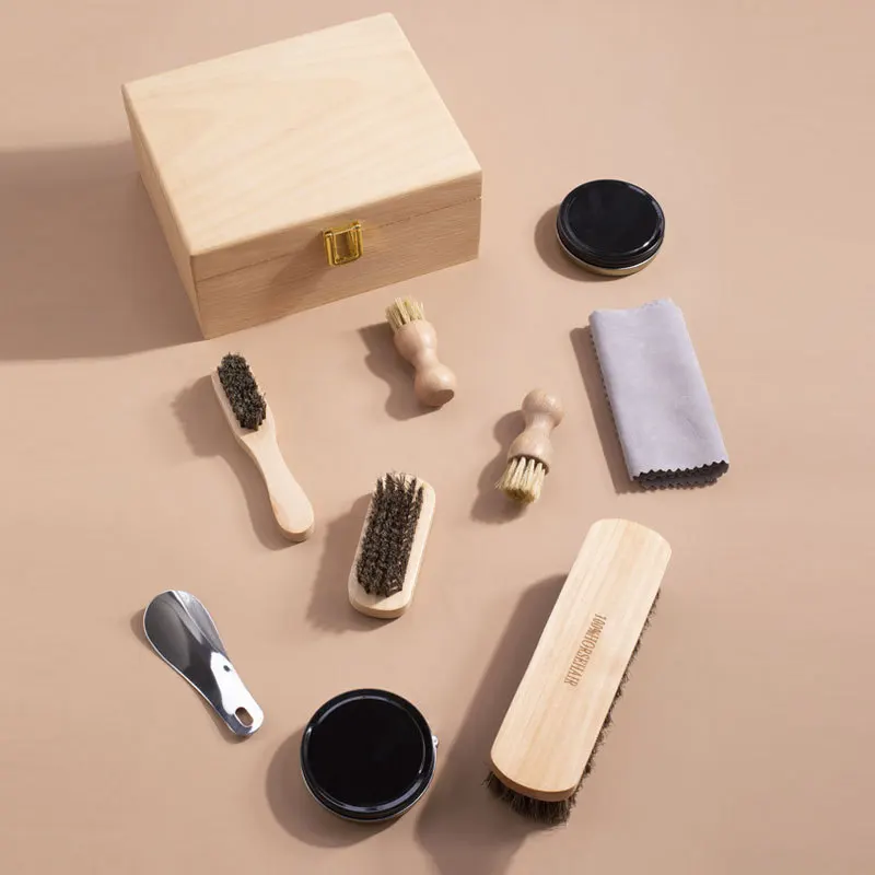 High quality genuine leather boots shoes care Horse Bristle polish Shoes Brush set