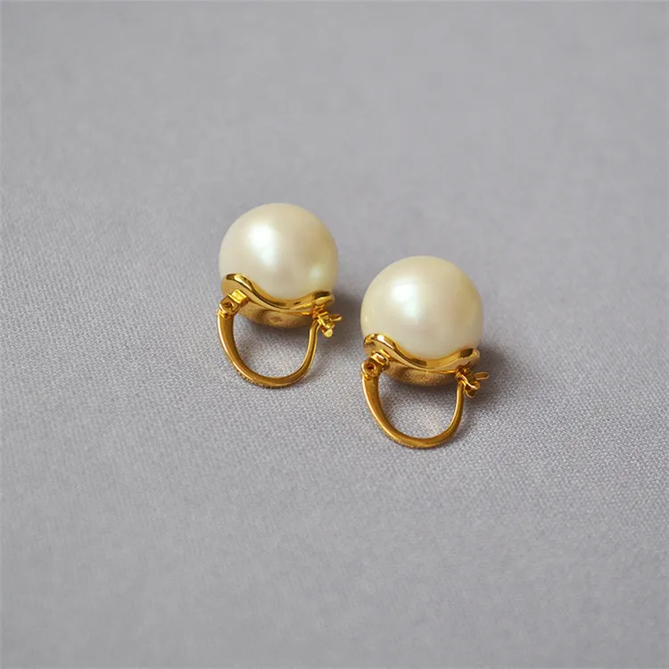 QiCai Korean Simple Style Freshwater Pearl Brass Hoop Pear Earrings For Women