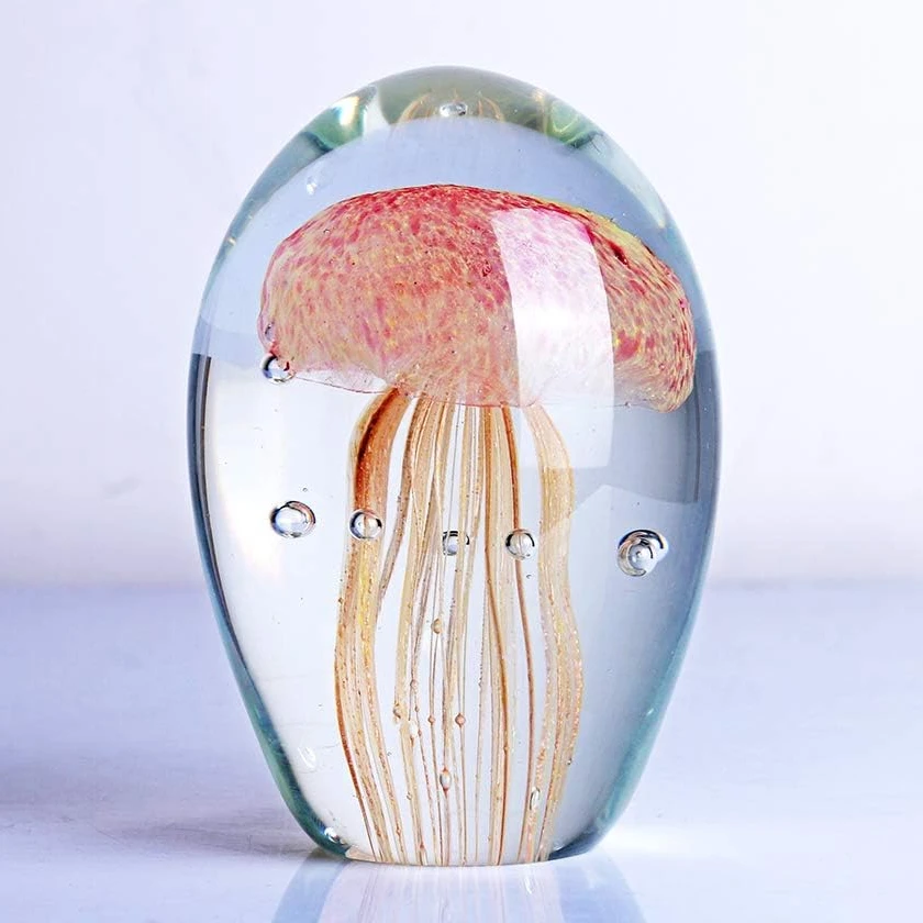 Blown Glass Jellyfish Figurines Collectibles Handmade Art Sea Animal Decor Paperweight Novelty Creative Home Decoration