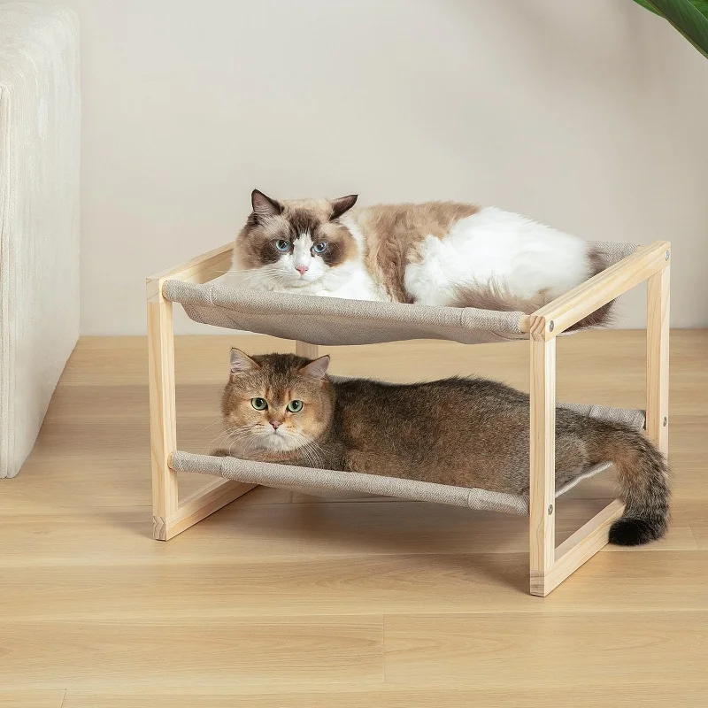 Elevated Wooden Cat Beds Suitable For Kitty 20 x 16.5 x 13 Inch Cat Beds & Furniture Wood Pet Resting Hammock Cat Hammock Bed