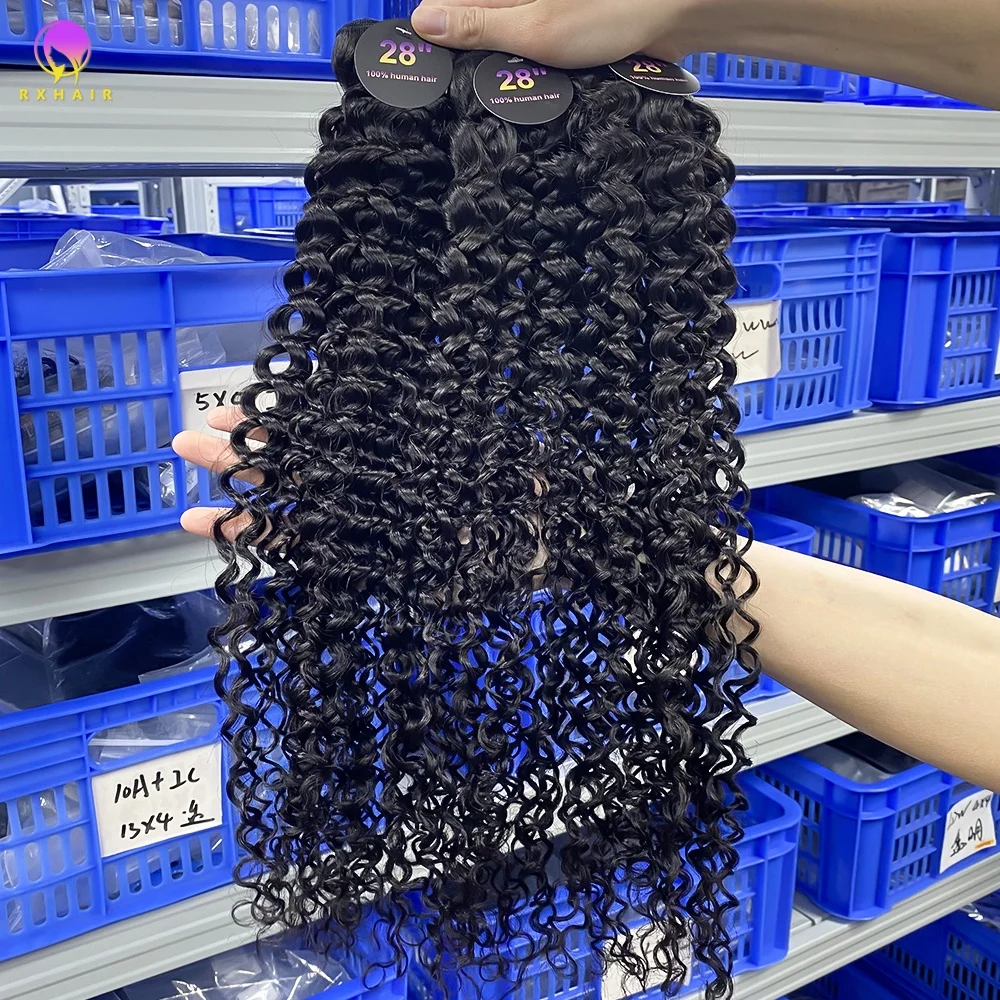 RXHAIR Wholesale Price Raw 100% Human Brazilian Peruvian Hair Bundles Deep Curly In Stock