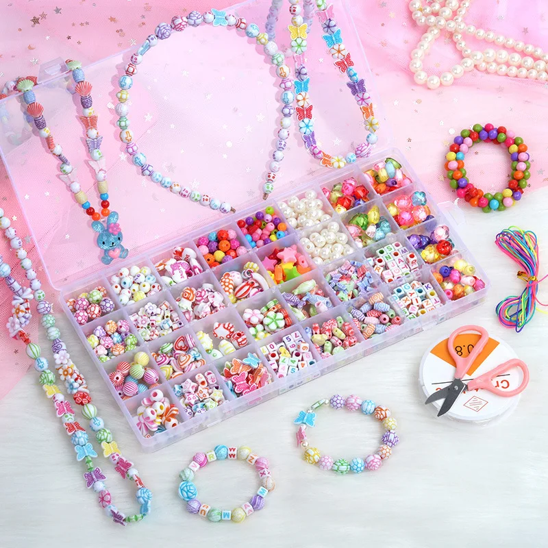 32 Grid Kids DIY Beaded Toys Multicolor Jewelry Making Loose Beads Kit Necklace Bracelet DIY Acrylic Flower Beads