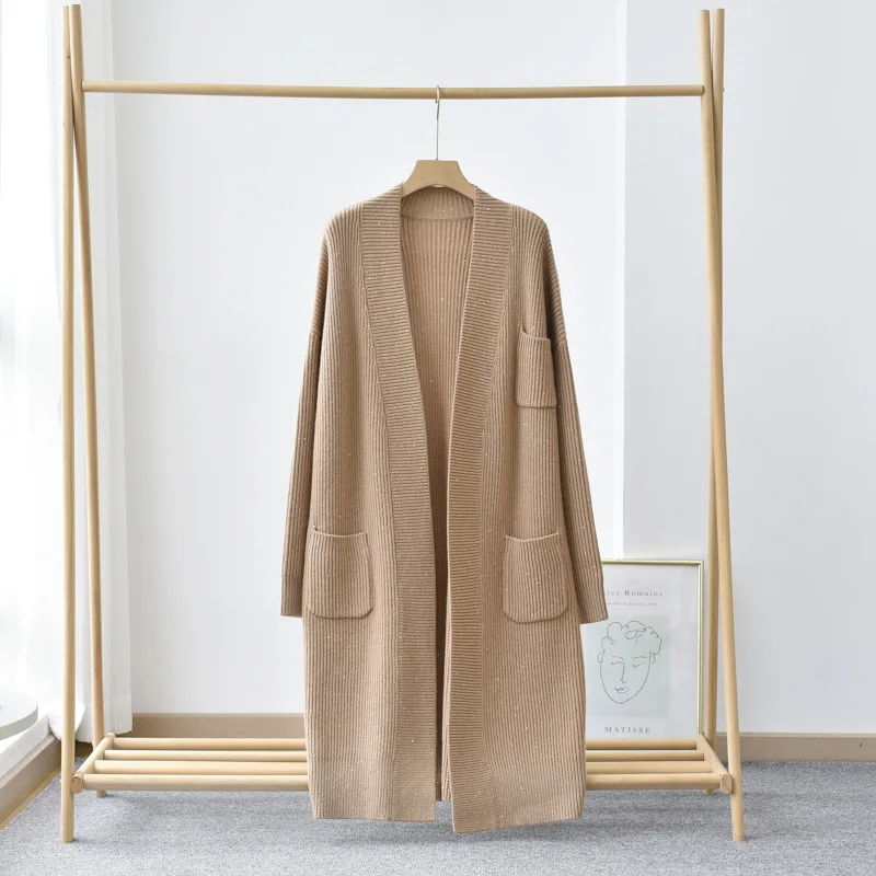 Design Women Cashmere Sweater Cardigan Plus Size Knit Long Pocket Coat