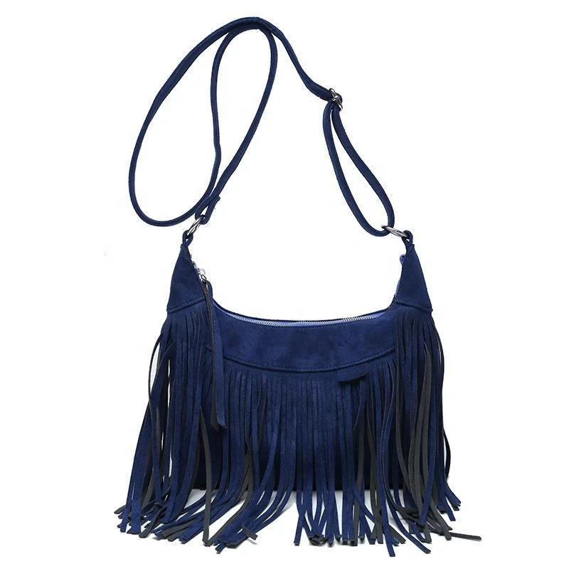 WB67 2024 trendy Bohemian Vintage Women Tassel Hobo Shoulder Bag Purses Trendy Suede Leather Fringed Crossbody Bags