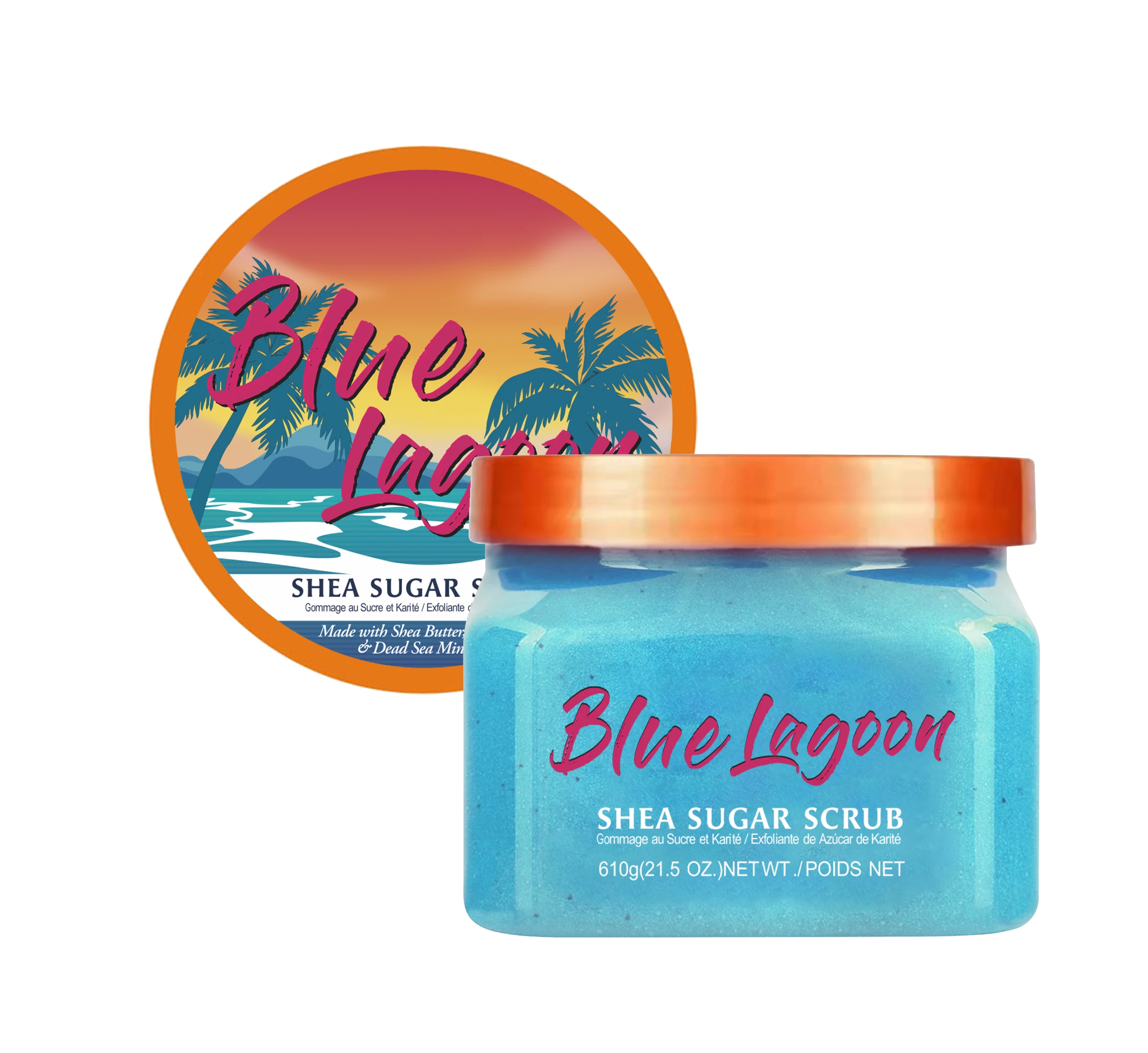 18 oz Tree Hot Blue Lagoon Shea Sugar Body Scrub Exfoliating and Hydrating Cream with Vitamin C and Minerals for Adults