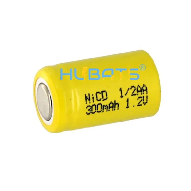 Hubats 1/2AA NiCD 300mAh 1.2V Flat top Rechargeable Battery Ni-Cd 1/2AA 1.2volt battery cells Nickel Cadmium Battery