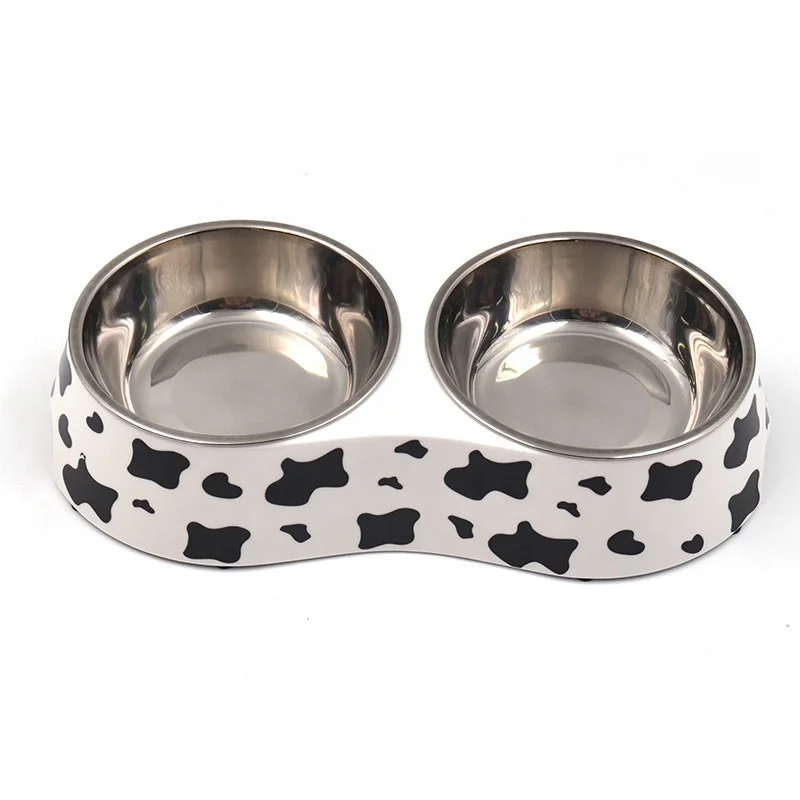 Stainless Steel Melamine Pet Bowl Double Diner Pet Bowl With Non-Skid Rubber Feet Feeder For Dogs Cats And Small Animal