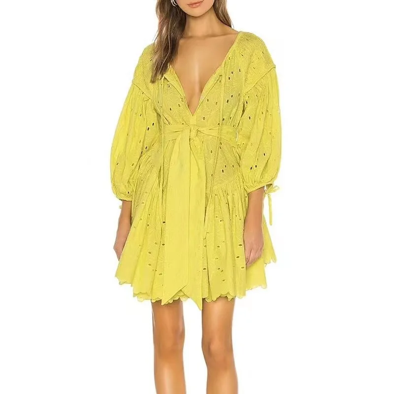 Women Clothing 2021 Summer Sexy Ropa Para Dama Solid Hollow Out Sexy Mini Party Dress