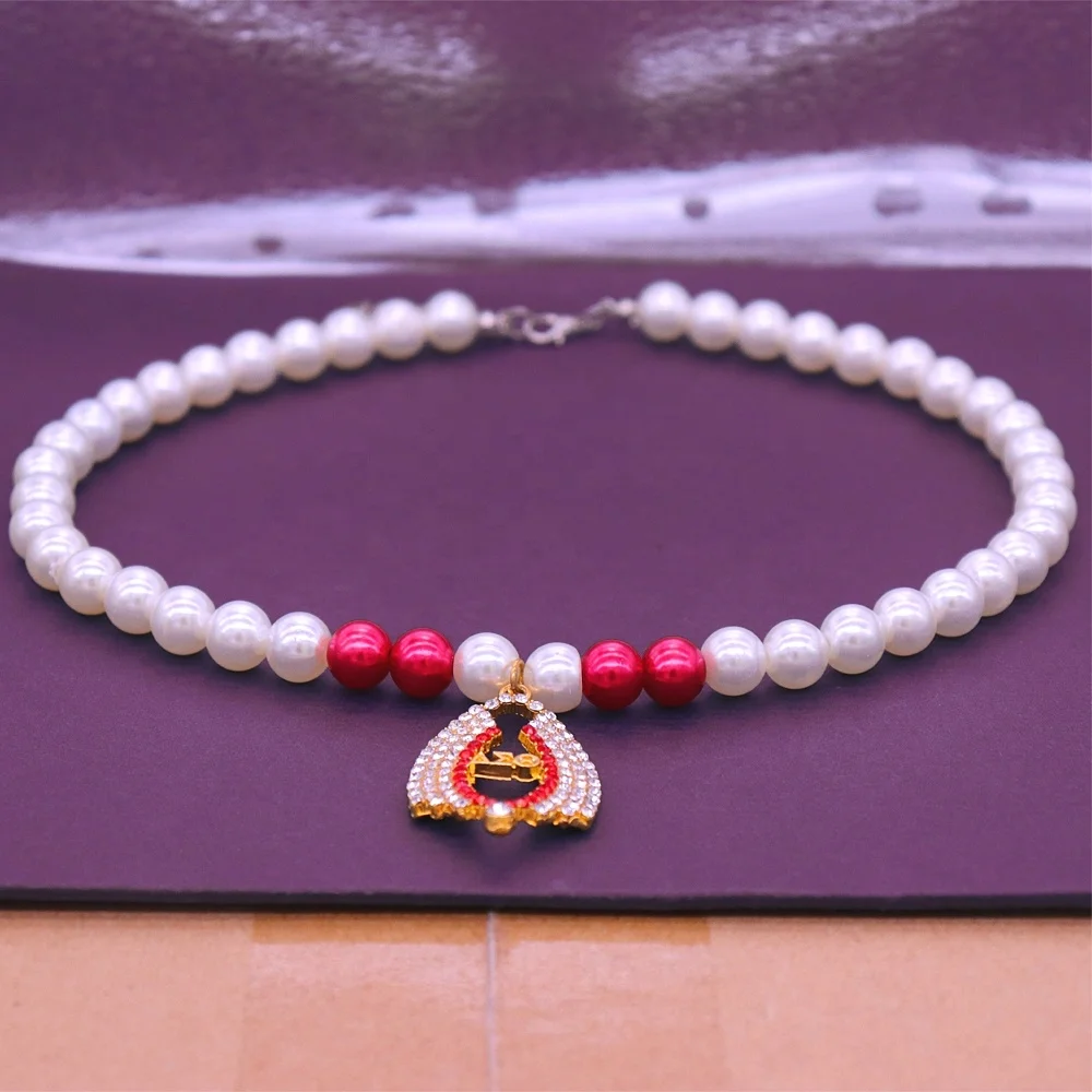 New Design Handmade White Red Crystal Paved Metal Greek Letter Delta Theta Pearl Necklace Sorority Jewelry For Girl Women