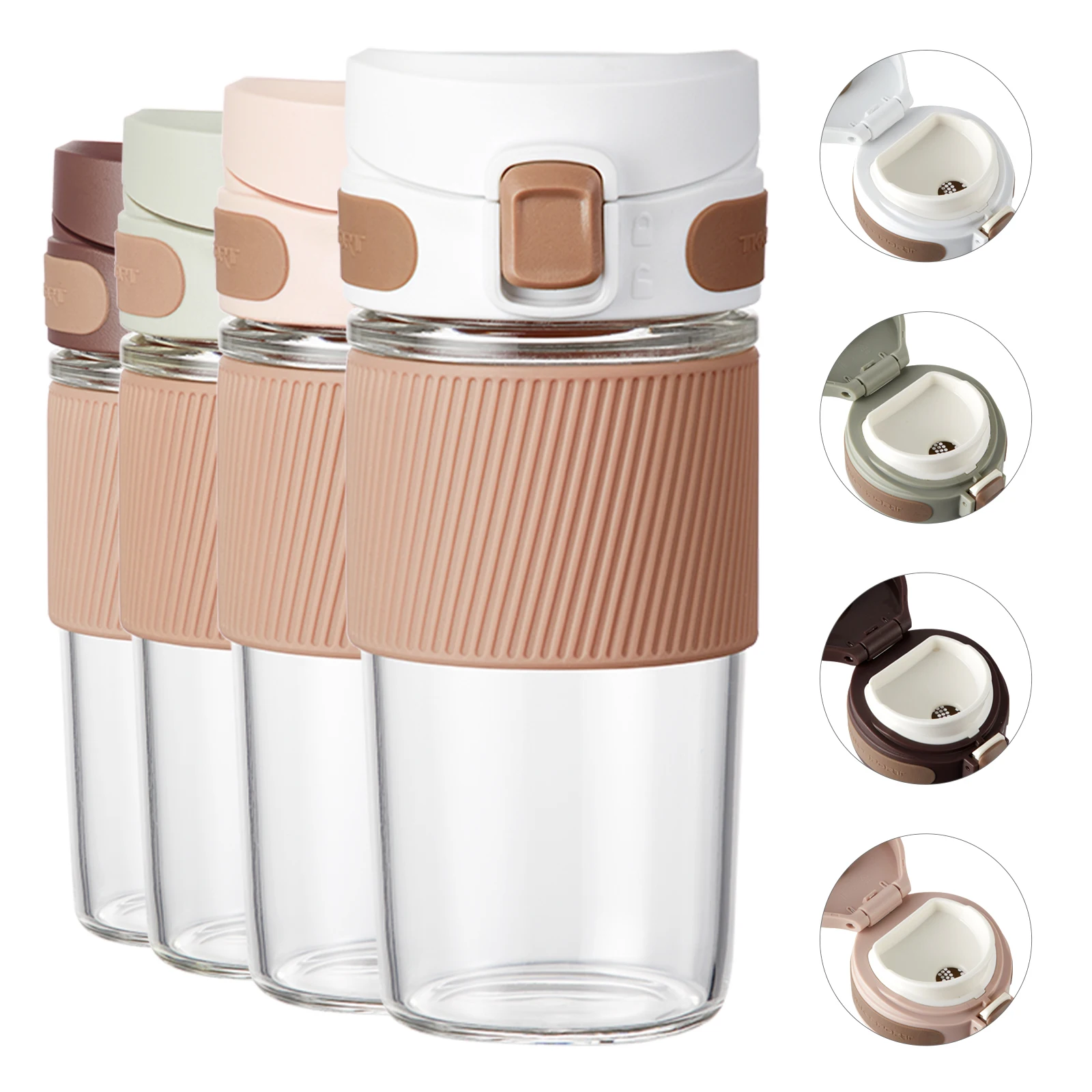 16 OZ Leak Proof Reusable with Silicone Sleeve - BPA Free Coffee Cup Glass Coffee Mug