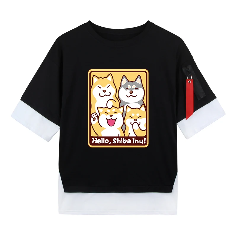 Boy girl T-shirt factory wholesale summer round neck top unisex couple cute cartoon animal Shiba Inu short sleeve shirt