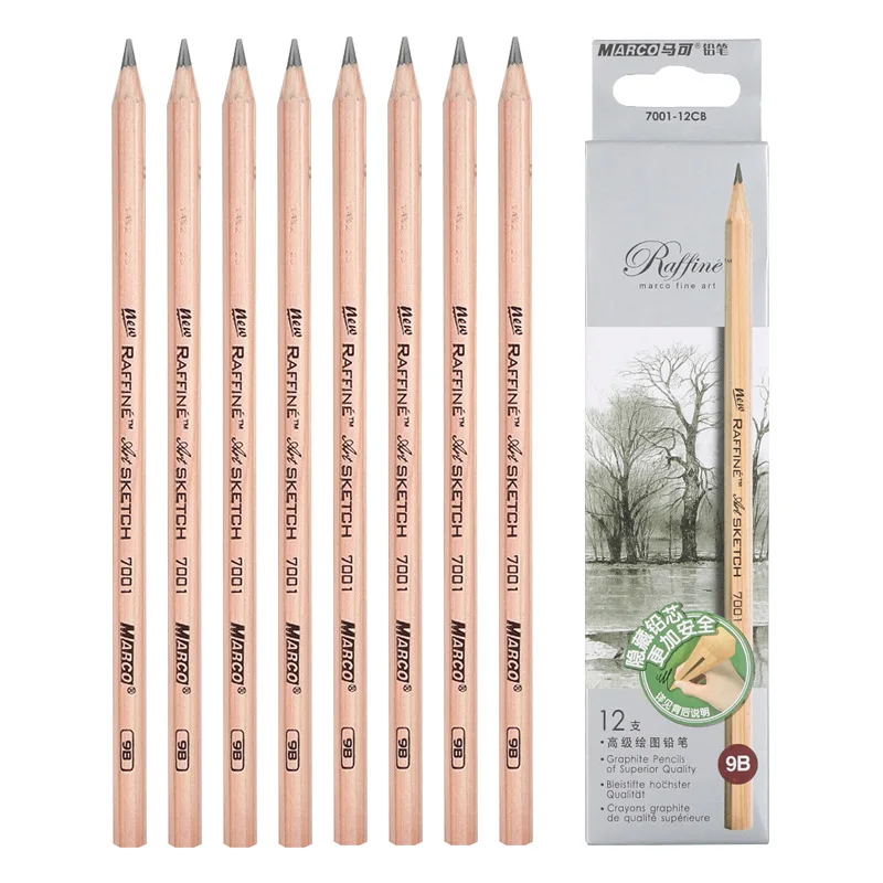 2H Marco sketching raw wooden drawing pencil set
