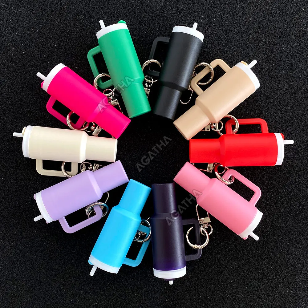 cute container bottle bag key chain accessories miniature charm bar tumbler chapstick holder mini stanley cup stash keychain