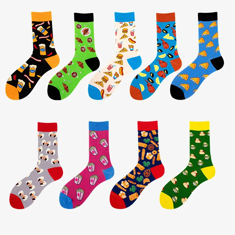 Food vegetable sushi pizza shrimp popcorn cheese funny men socks 100% cotton wholesale custom logo socks