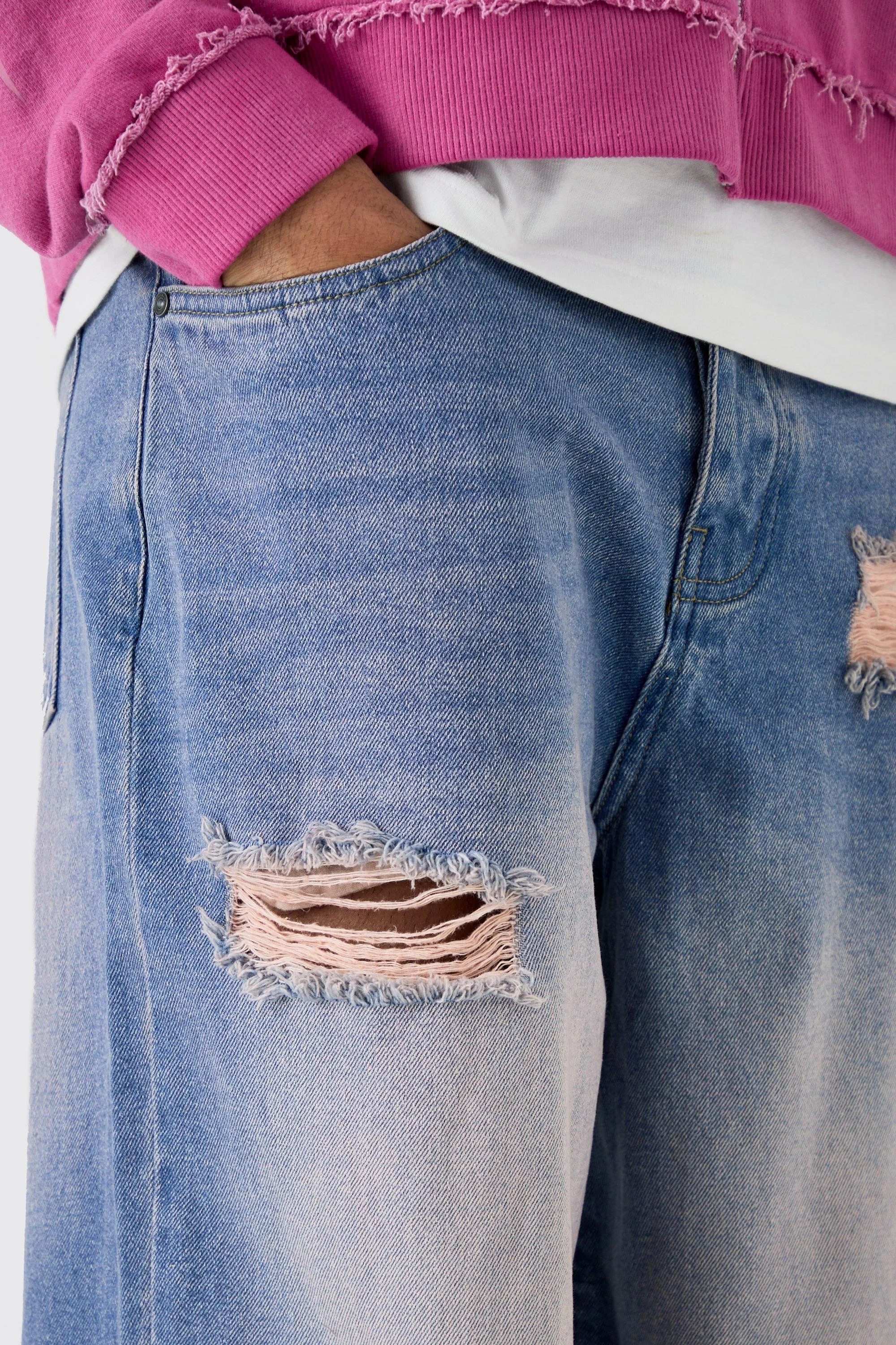 Aeedenim Custom Streetwear Hip Hop Oversize Blue Wide Leg Jeans Pants Denim Hand Sanding Pants Baggy Jeans Trousers For Men