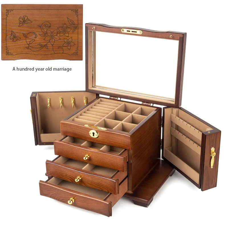 Wood Jewelry Box Organizer Luxury Big Size Ring Necklace Earrings Box Drawer Bracelet Display Stand Women Accessories Storage