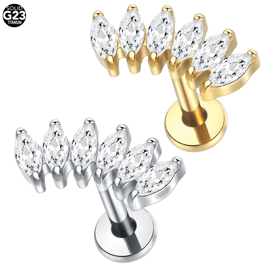 Wholesale Titanium Internal Thread 6 Horseeye Zircon Labret Monroe Lip Piercing Ear Cartilage Helix Tragus Piercing Earring Stud