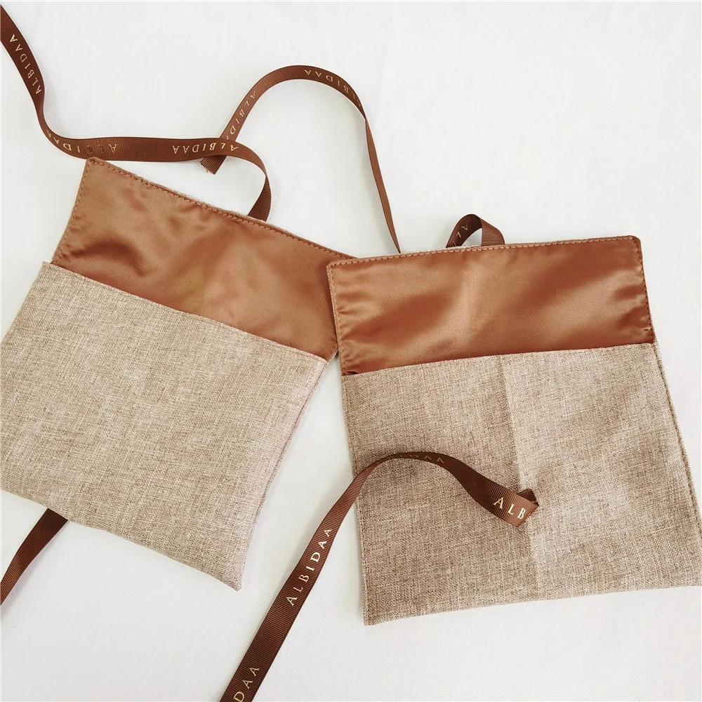 Chuanghua BSCI Jute Envelope Dust Bag With Lining Layer Natural Jute Flap Pouch Envelope Flap Pouch Luxury For Clothing Shoes