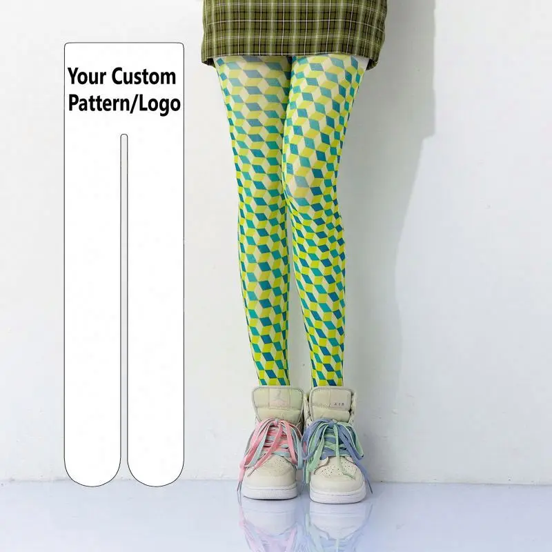 Three-dimensional geometric plaid printed russian gordas strong opaque rubber crotch socks pantyhose