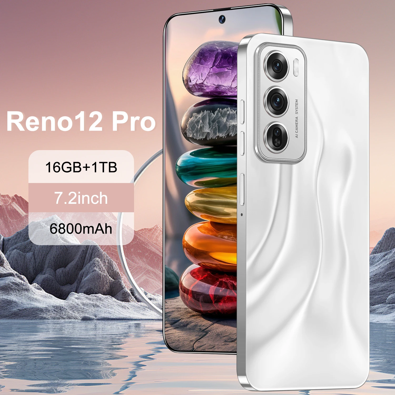 High Quality Unlocked 7.3 Inch Reno 12 Pro Smartphone 16GB+1TB 5G Android 13.0 Dual SIM HD Screen Face Unlock Global Gaming