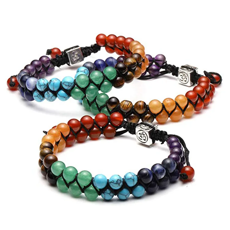 keep fit New Design Natural Stone 7 Chakra Energy Gemstone Handmade Bead Woven Friendship Macrame Bracelet Yoga stone bracelet