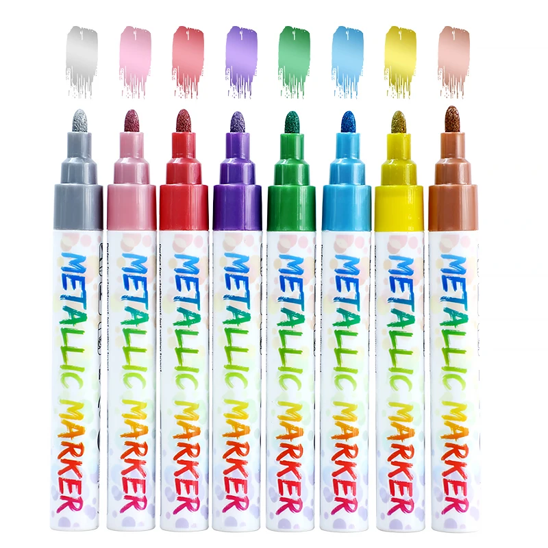 Hot Selling High Quality Liquid Chalk Markers 8 Metallic Color Double Head Art Marker Pens Plumones De Colores
