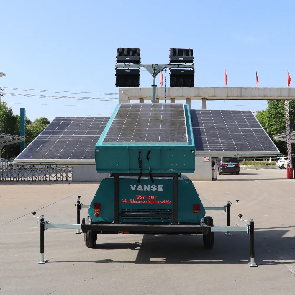 VANSE WS-200T Mobile Retractable Solar Panels Mast Solar Light Tower Lithium Power LED Lights