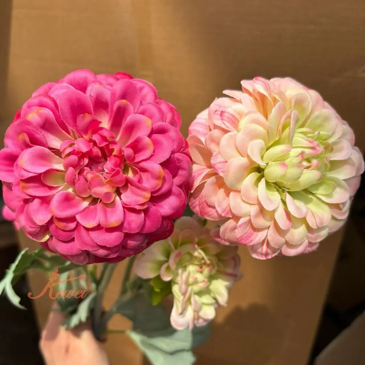 KEWEI-J845 Flocked Stem Artificial Dahlia Flowers Real Touch Chrysanthemum Artificial Flower Pink Real Touch Dahlia Flower